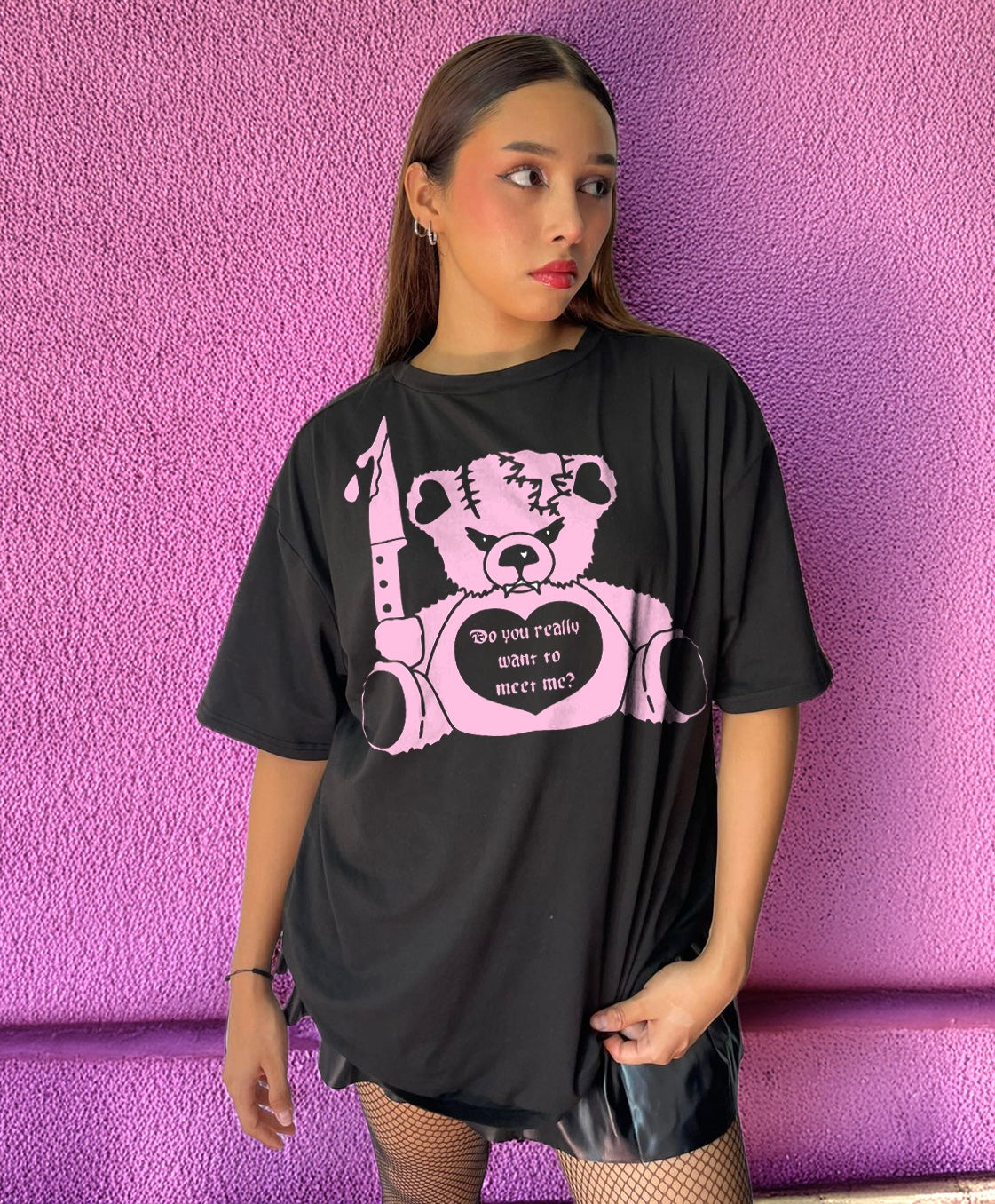 Camiseta de ajuste holgado unisex 
Osito creepy