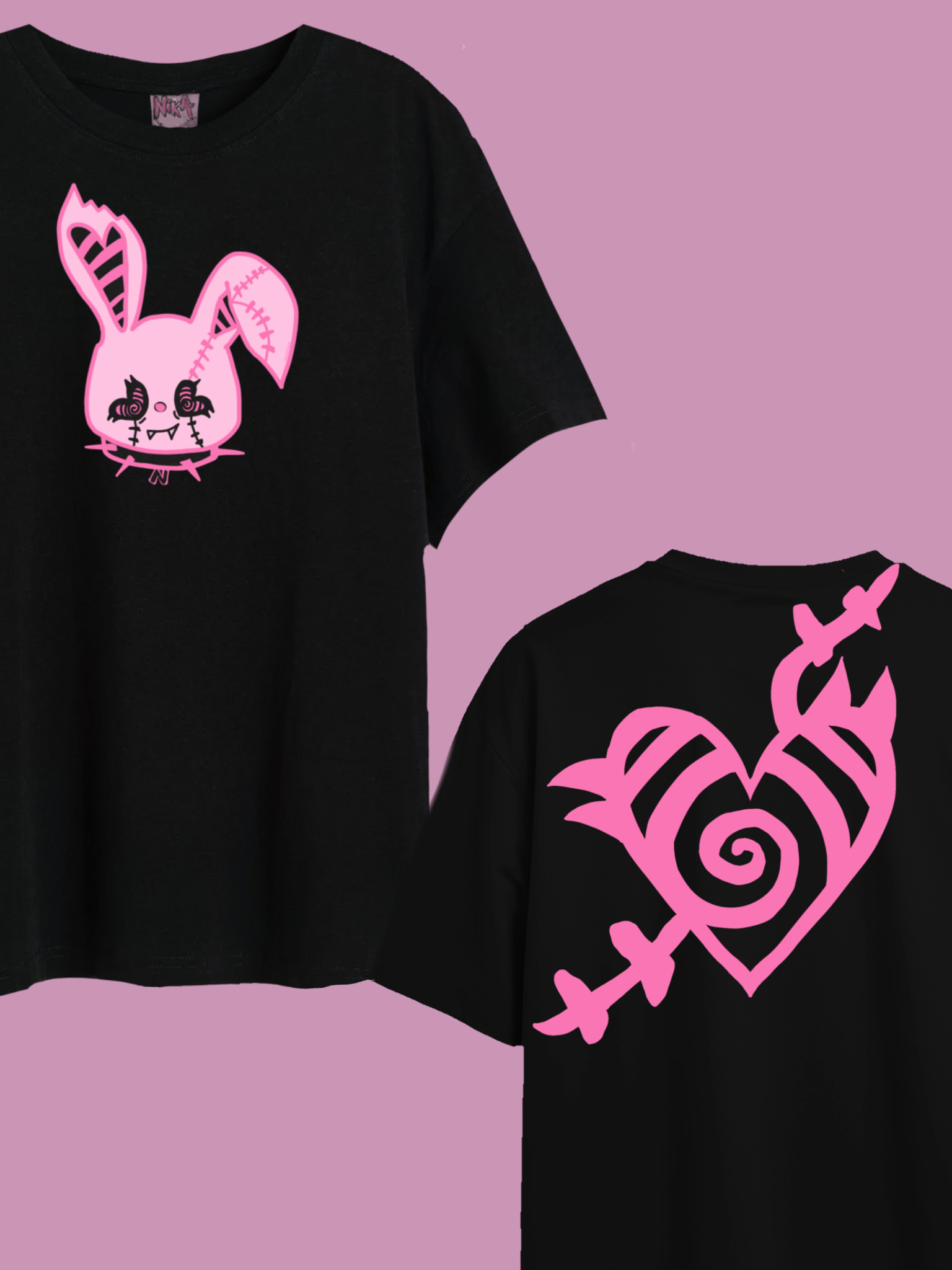 Camiseta de ajuste holgado unisex con estampado de Nika Bunny la mascota de la marca