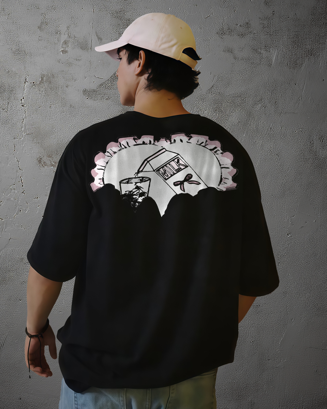 Camiseta holgada con estampado trasero/delantero Spider milk unisex