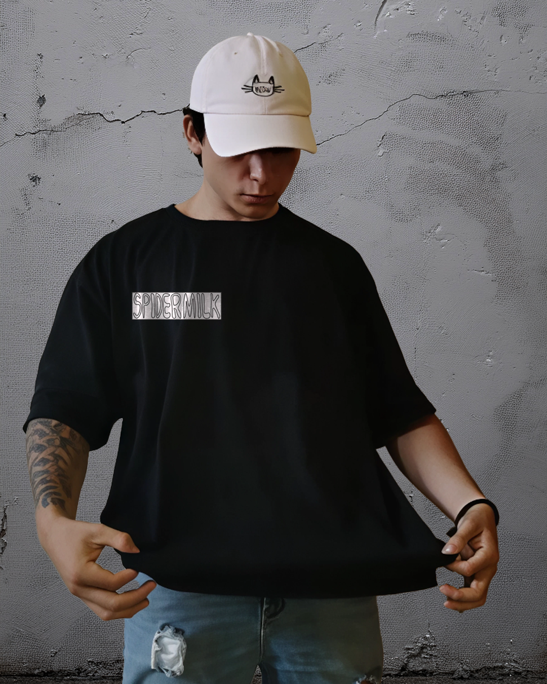 Camiseta holgada con estampado trasero/delantero Spider milk unisex